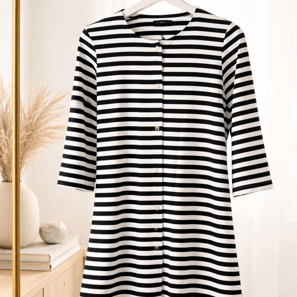 Marimekko Tuike A-Line Dress Jacket – Classic Breton Black and White Stirpes